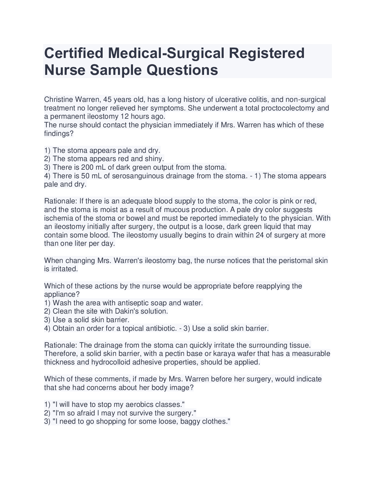 Preview image for Certified Medical-Surgical Registered Nurse Sample Questions